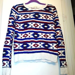 Forever 21 Aztec design sweater, Sz Large, White, Red and Blue